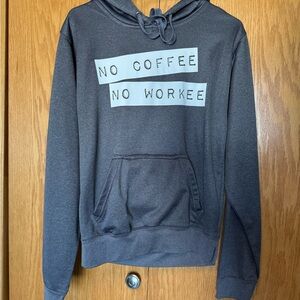 J. America Gray Hoodie - No Coffee No Workee sweatshirt w/ koozie pocket